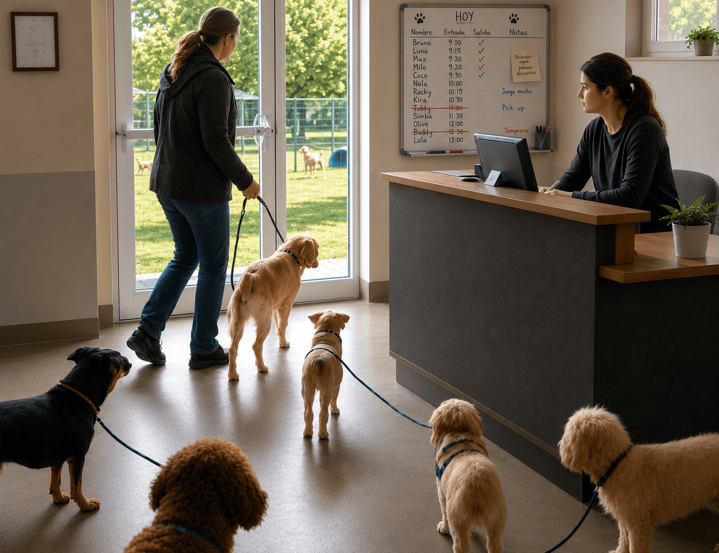 Interior de una guardería canina al comienzo del día
