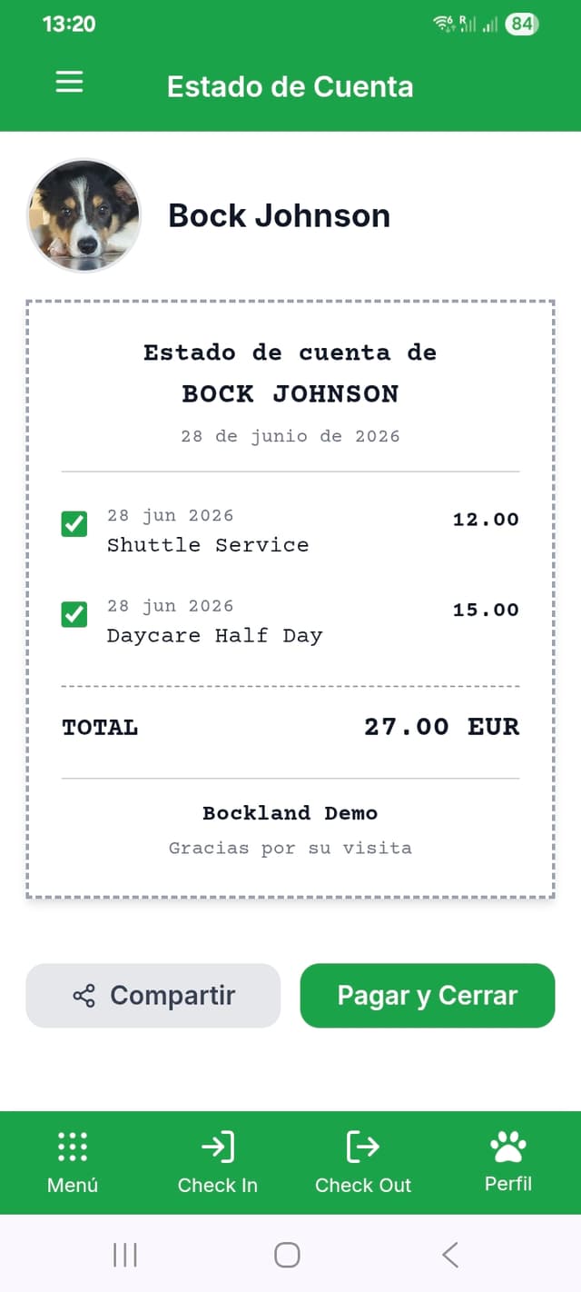 Estado de cuenta de Bock Johnson con total a pagar en Bockland