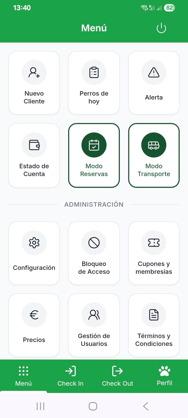 Menú principal de Bockland con acceso a reservas y configuración