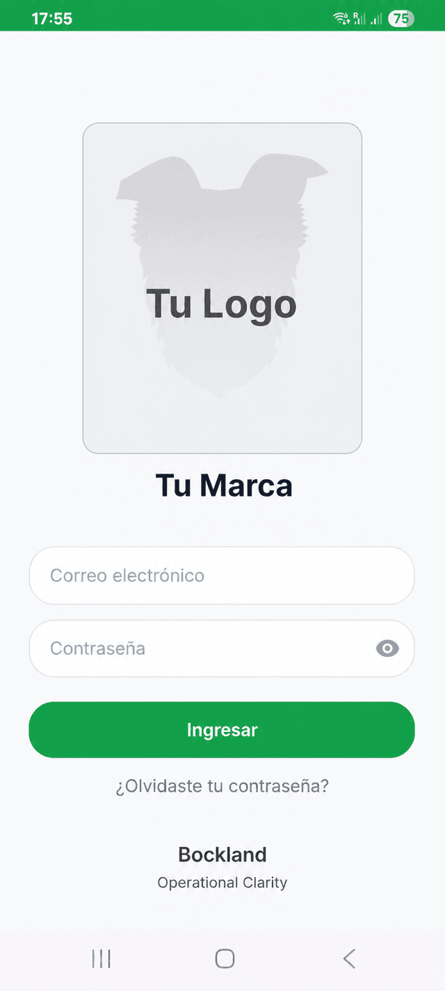 Pantalla de inicio de sesión de Bockland en un teléfono